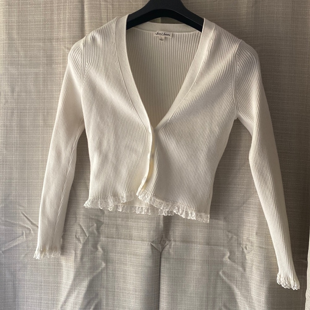 For Love and Lemons (Victorias Secret) L Cropped Sweater Cream Womens